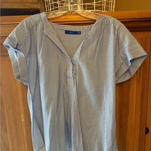 Apt. 9 Blue and White Pinstripe V-Neck Short Sleeve Blouse